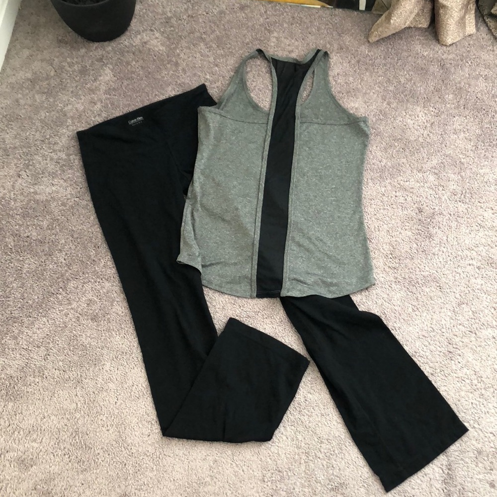 Gray and black mesh back workout tank